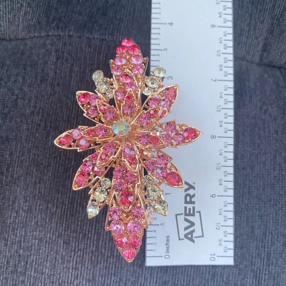 Gorgeous Sparkly Pink and White Rhinestone Encrusted Snap Barrette Hair Clip - Picture 3 of 12